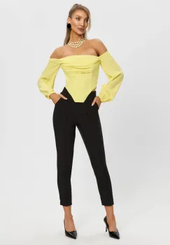 Bluza tip corset de culoare galbena cu maneci din tafta si inchidere la spate cu fermoar imagine