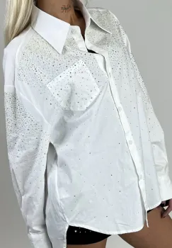 Camasa dama alba asimetrica cu strasuri imagine