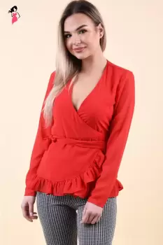 Camasa dama parte peste parte confectionata din voal de culoare rosie imagine