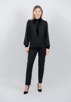 Camasa neagra eleganta cu guler si mansete din catifea imagine