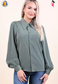Camasa office/casual de culoare kaki lejera cu umeri usor bufanti imagine