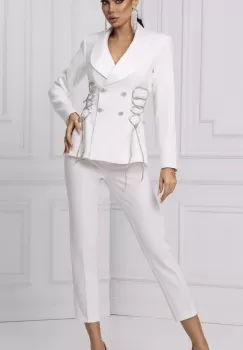 Compleu alb elegant cu detaliu pretios la sacou imagine