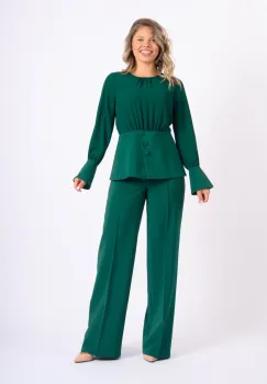 Compleu elegant format din bluza cu design deosebit si pantaloni drepti imagine