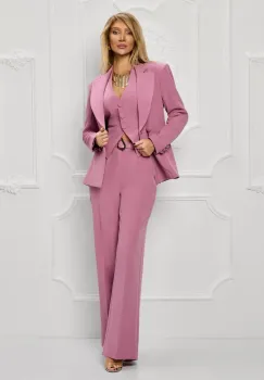 Compleu elegant roz format din trei piese cu pantaloni evazati imagine