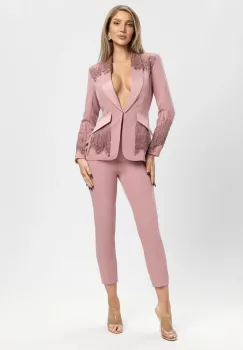 Compleu elegant roz prafuit cu broderie pretiosa imagine