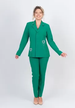 Compleu elegant verde compus din doua piese sacou accesorizat cu detalii pretioase si pantaloni pana imagine