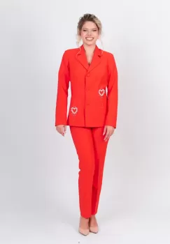 Compleu eleganta firmat din doua piese cu sacou cambrat accesorizat cu detalii pretioase imagine