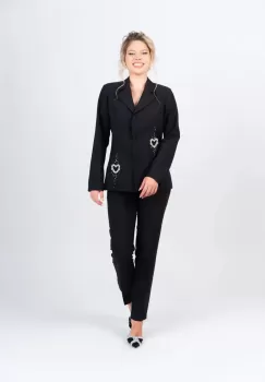 Compleu negru de ocazie format din doua piese cu sacou cambrat si pantaloni pana imagine