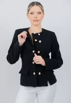 Jacheta neagra din stofa tesuta cu doua raduri de nasturi imagine