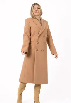 Palton dama bej cu buzunare laterale si slit in partea din spate imagine