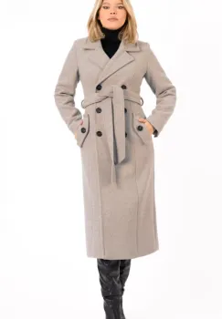 Palton dama bej cu croi cambrat si slit la spate imagine