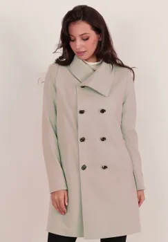 Palton dama bej prevazut cu doua randuri de nasturi si buzunare laterale imagine