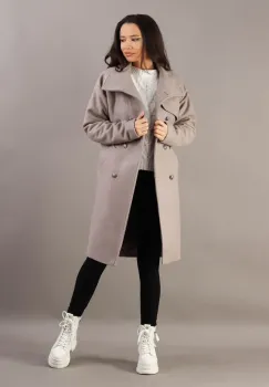 Palton dama gri pudrat captusit cu guler si rever ascutit imagine