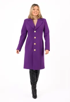 Palton dama mov cambrat cu buzunare laterale si revere imagine