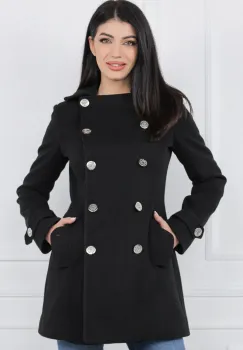 Palton dama negru cambrat prevazut cu doua randuri de nasturi metalici imagine