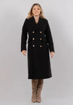 Palton dama negru cu nasturi pretiosi si buzunare laterale cu clapeta imagine