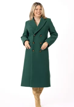 Palton dama verde drept cu inchidere cu nasturi imagine