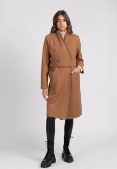 Palton LaDonna camel drept cu cordon detasabil imagine