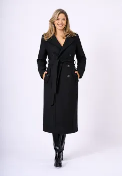 Palton lung cambrat prevazut cu doua randuri de nasturi si cordon detasabil imagine