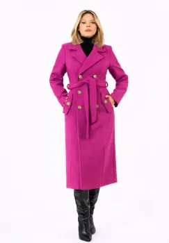 Palton midi cambrat cu cordon la talie si slit la spate imagine