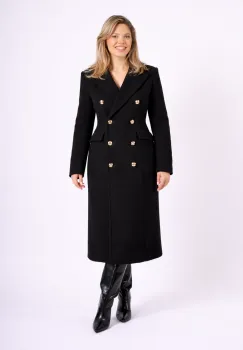 Palton negru cambrat cu slit la spate si doua randuri de nasturi imagine