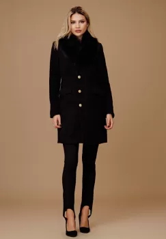 Palton scurt matlasat negru cu guler detasabil imagine