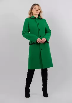 Palton verde cu croi drept din stofa tesuta cu broderie manuala imagine