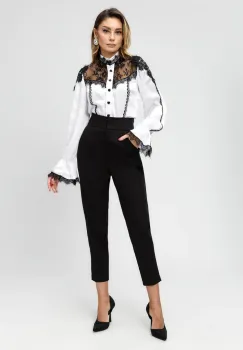 Pantaloni conici cu talie inalta si buzunare laterale imagine