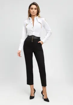 Pantaloni eleganti cu talie inalta ssi buzunare laterale imagine