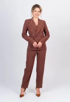 Pantaloni eleganti pana cu buzunare laterale si pense la talie imagine