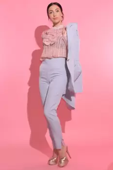 Pantaloni eleganti pana de culoare gri cu talie inalta imagine