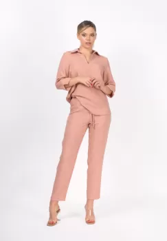 Pantaloni LaDonna lungi din vascoza de culoare roz prafuit imagine