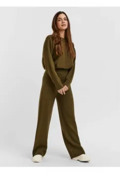 Pantaloni largi cu talie inalta de culoare verde imagine