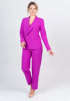 Pantaloni lungi mov cu talie inalta si buzunare laterale imagine