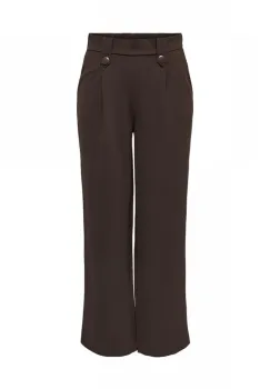 Pantaloni maro cu talie inalta si croiala lejera imagine