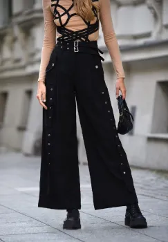 Pantaloni negri cu croiala ampla si detatii imagine