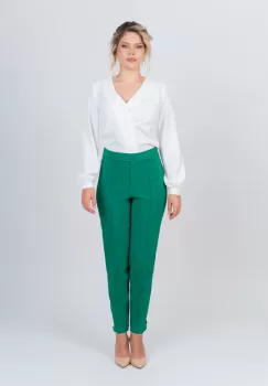 Pantaloni office/eleganti de culoare verde cu croiala conica si inchidere cu nasturi si fermoar imagine