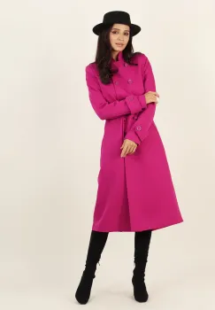 Pardesiu roz drept cu doua randuri de nasturi si buzunare laterale imagine