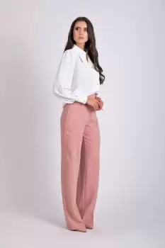 Pataloni evazati cu talie inalta de culoare roz-prafuit imagine