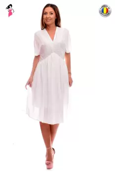 Rochie alba din vascoza cu broderie la bust si talie imagine