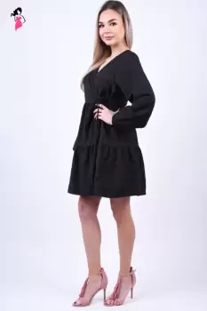 Rochie casual clos cu maneca lunga si cordon la talie imagine