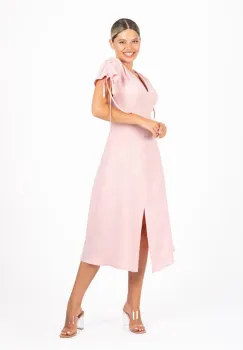 Rochie casual roz din vascoza cu maneca scurta reglabila imagine