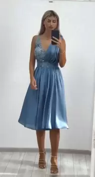 Rochie de ocazie bleu clos cu broderie florala 3D imagine