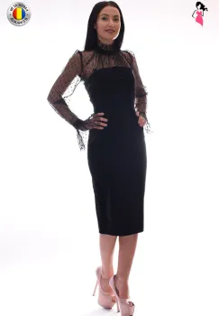 Rochie de ocazie conica midi din catifea cu maneci transparente din dantela imagine