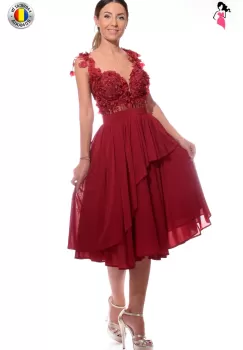 Rochie de ocazie cu lungimea medie din voal cu partea superioara din broderie imagine