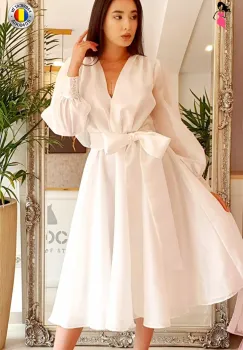 Rochie de ocazie din organza alba usor sidefata imagine