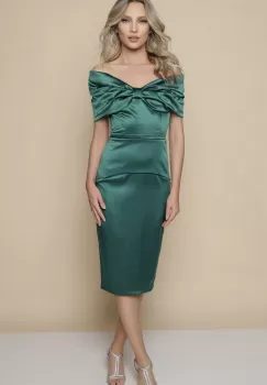 Rochie de ocazie din tafta verde cu funda maxi la bust imagine