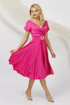 Rochie de ocazie fucsia cu croiala in clos confectionata din material vaporoas imagine