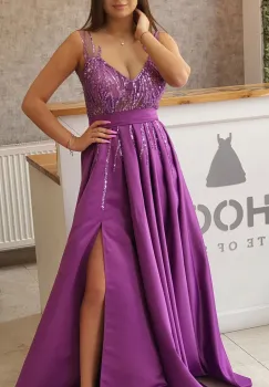 Rochie de ocazie lunga din tafta cu boderie din perle fine si paiete in partea superioara imagine