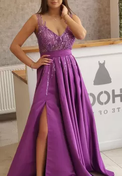 Rochie de ocazie lunga din tafta cu boderie din perle fine si paiete in partea superioara imagine